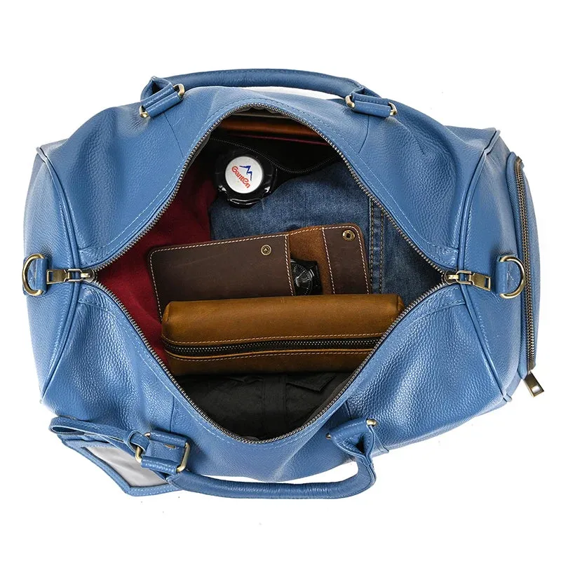 Endeavor Leather Carry-On Duffel Bag Weekender - Blue/Purple - 16 inches