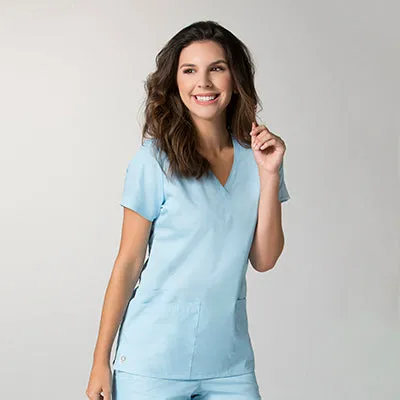 EON 1738 Women’s Back Mesh Panel Curved V-Neck Top Sky Blue