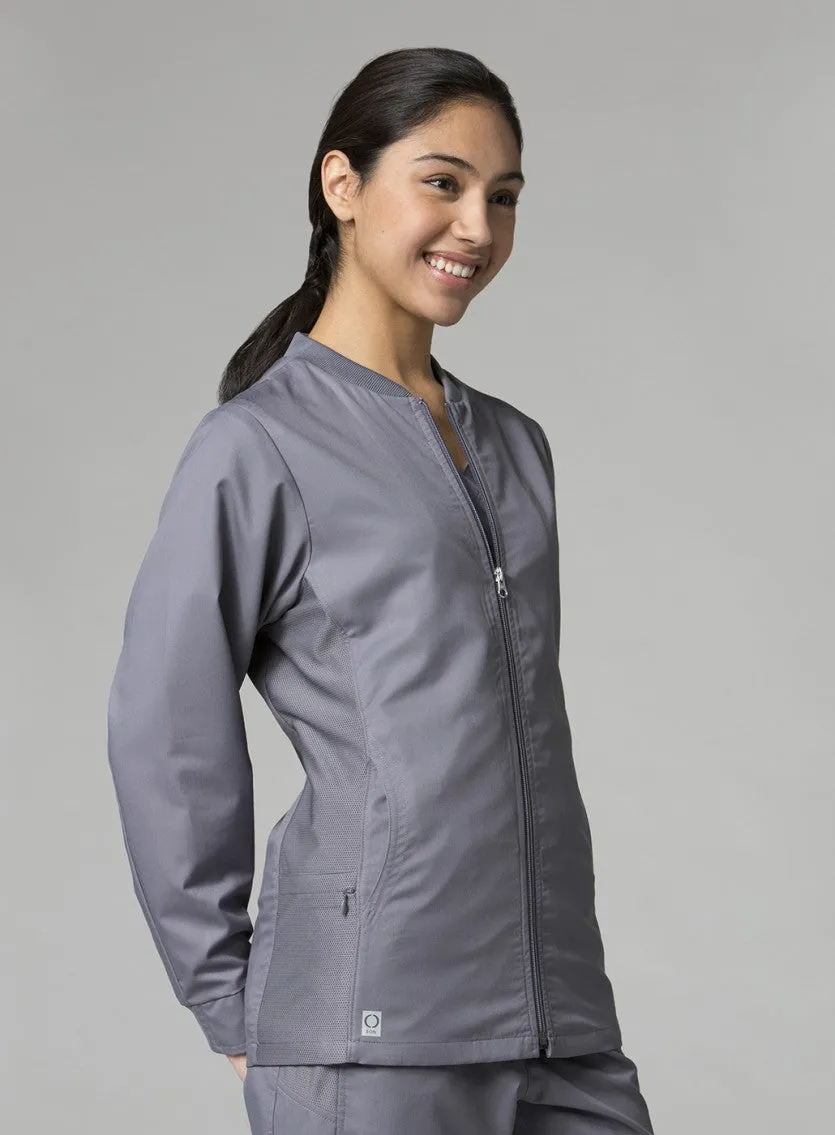 EON 8708 Women's Sporty Mesh Panel Zip Front Jacket Pewter