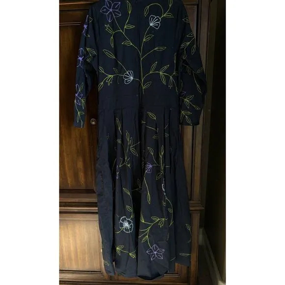eShakti Plus Maxi Dress Flare Floral Embroidery Long Sleeve Cotton Stunning Boho