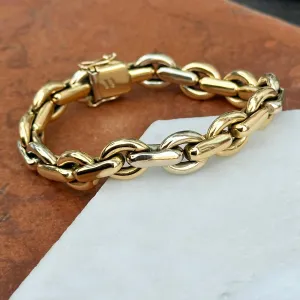 Estate 14KT Yellow Gold   White Gold Oval Interlocking Links Bracelet