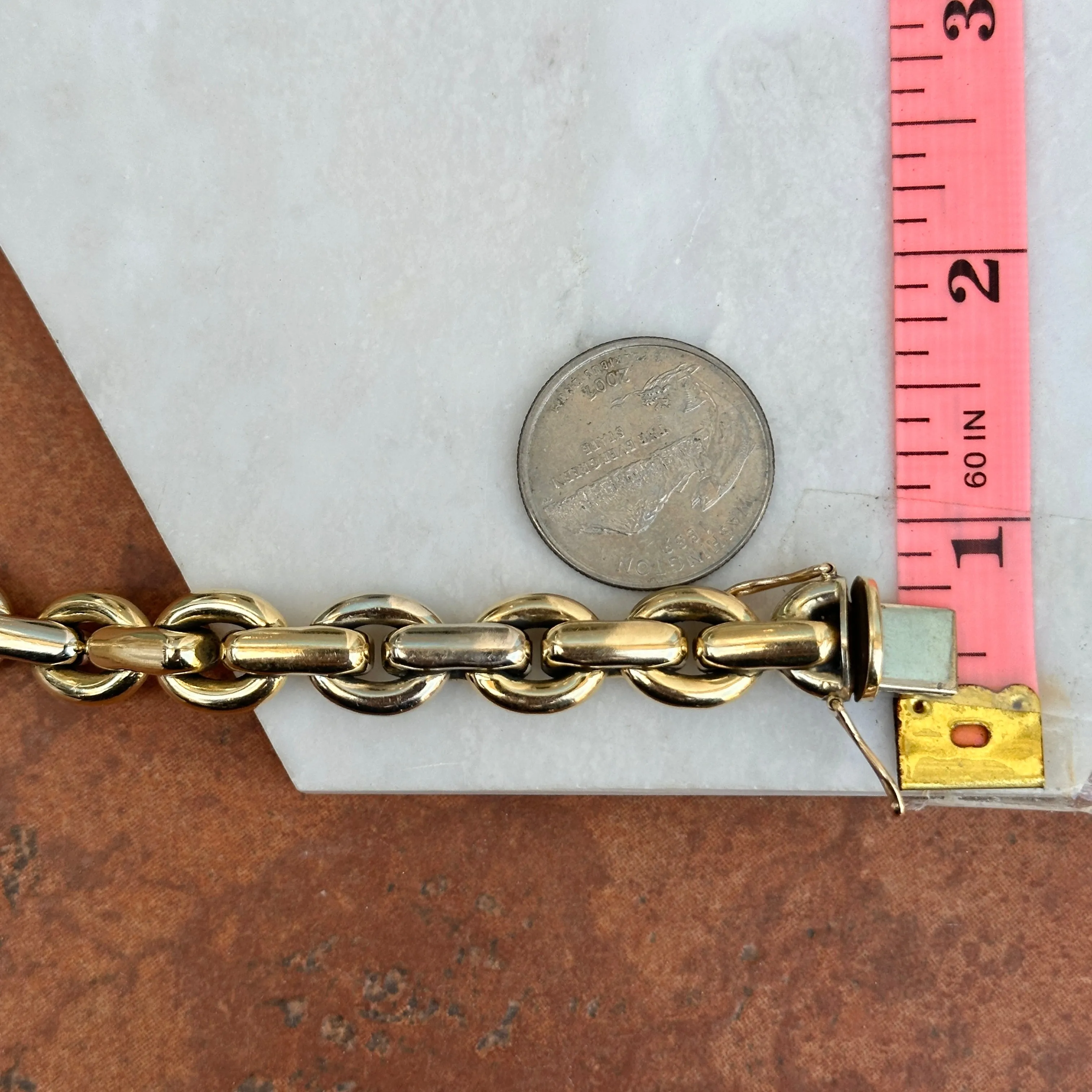 Estate 14KT Yellow Gold   White Gold Oval Interlocking Links Bracelet