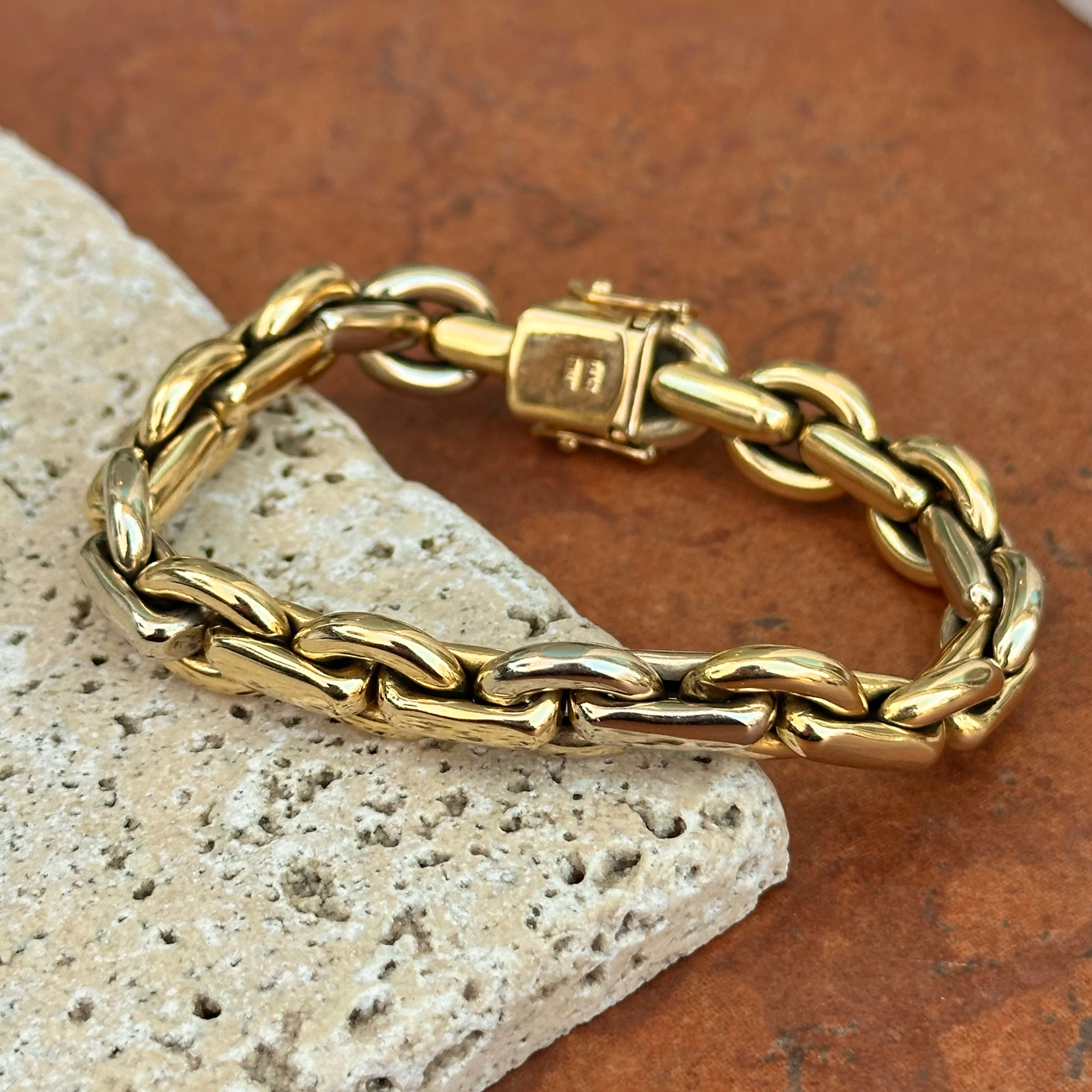 Estate 14KT Yellow Gold   White Gold Oval Interlocking Links Bracelet