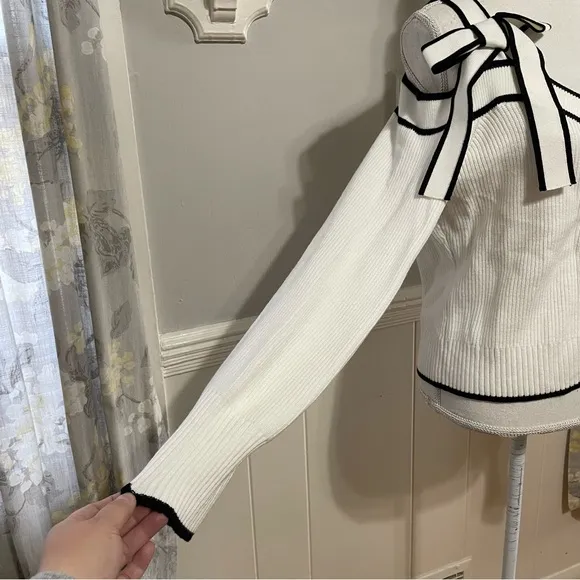 Express Ribbed Off the Shoulder White Sweater with Black Trim Size L (NWT)