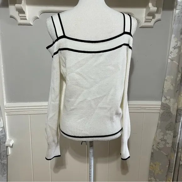 Express Ribbed Off the Shoulder White Sweater with Black Trim Size L (NWT)