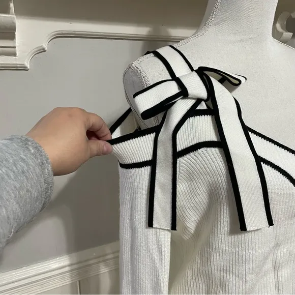 Express Ribbed Off the Shoulder White Sweater with Black Trim Size L (NWT)