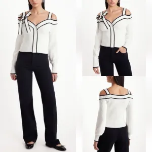 Express Ribbed Off the Shoulder White Sweater with Black Trim Size L (NWT)