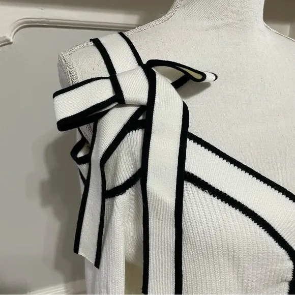 Express Ribbed Off the Shoulder White Sweater with Black Trim Size L (NWT)