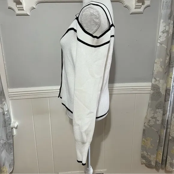 Express Ribbed Off the Shoulder White Sweater with Black Trim Size L (NWT)