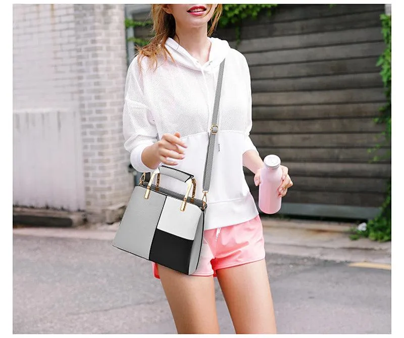 Exquisite Leather Mix Colors Tote Women Bags - Light Grey