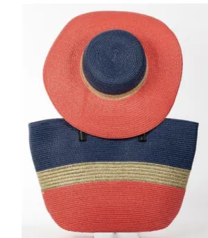 Extra Large striped Rattan Bags with matching hats