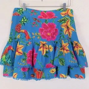 FARM Rio Blue Toucans Garden Tiered Skirt Size L