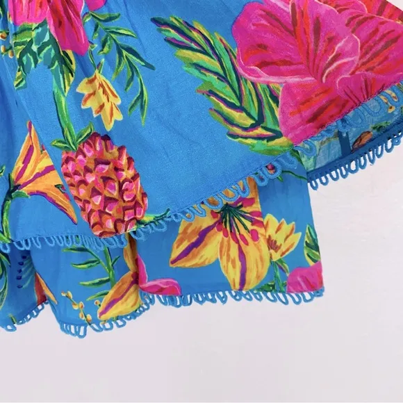 FARM Rio Blue Toucans Garden Tiered Skirt Size L