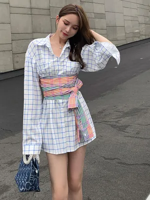 Fashion Shirt For Women Lapel Long Sleeve Plaid Colorblock