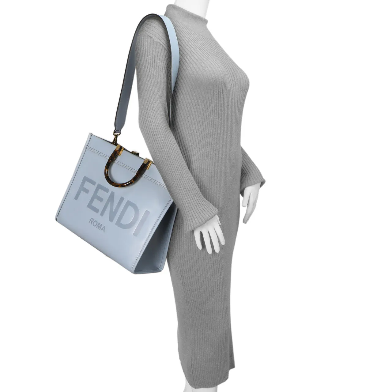 Fendi Azzurro Baby Vitello King Plexiglass Medium Sunshine Shopper Tote