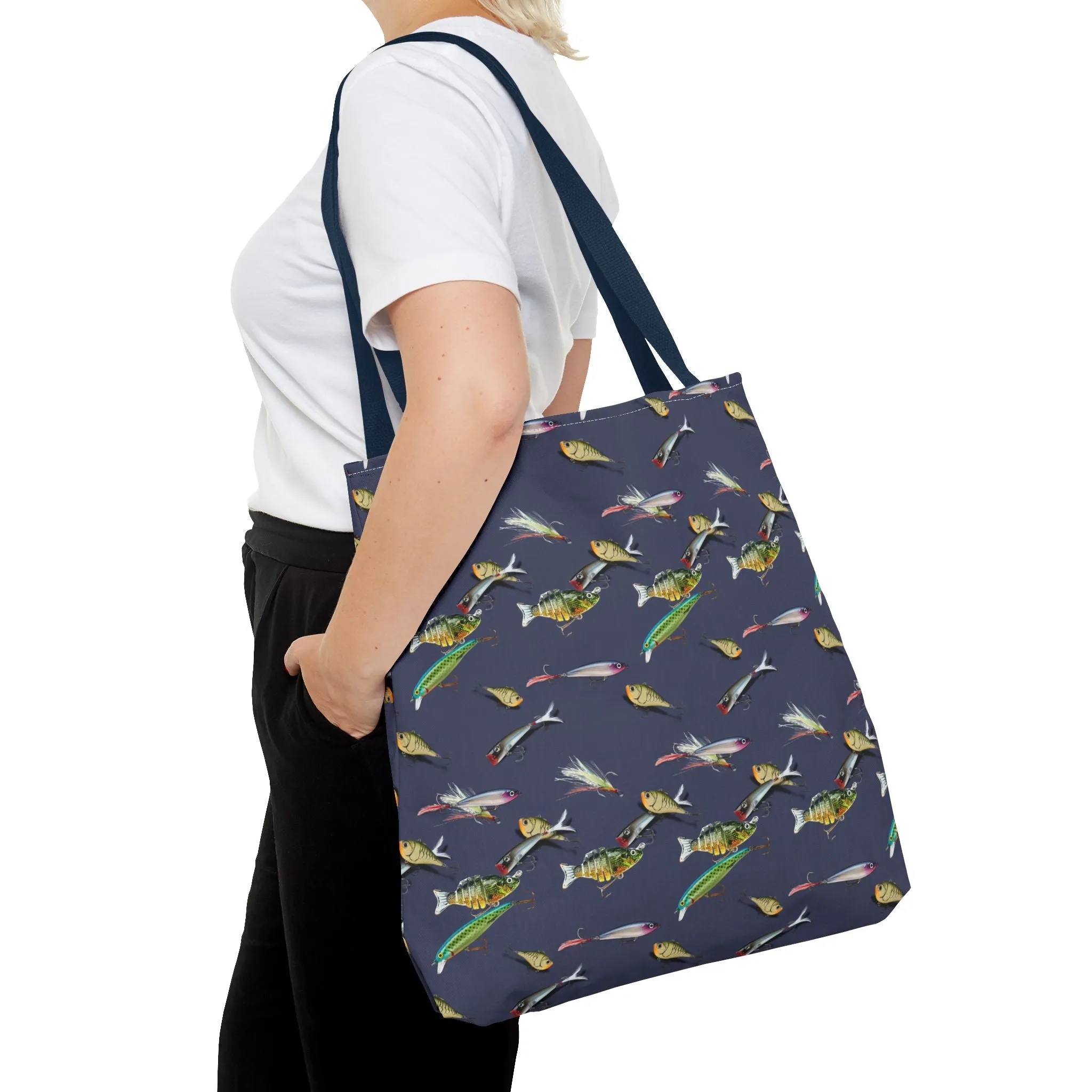 Fishing Lure Fish Print Canvas Tote Bag Reusable Shopping Bag - Saiko Studio