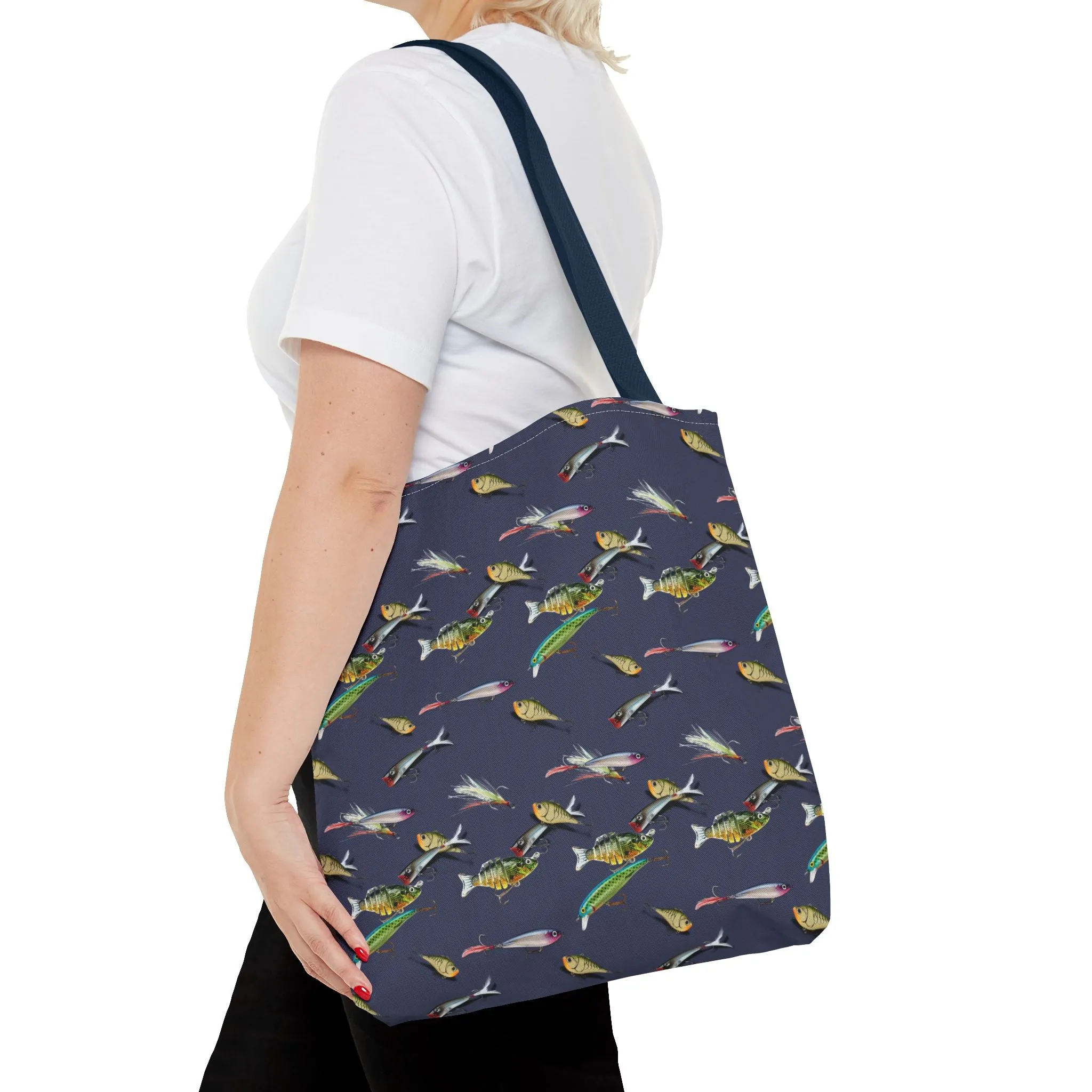 Fishing Lure Fish Print Canvas Tote Bag Reusable Shopping Bag - Saiko Studio
