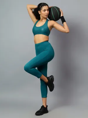 Fitkin Women Teal Capri with Zipper Pocket
