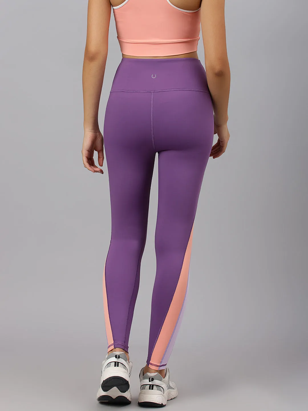 Fitkin Women's Purple Colourblock High Waist Yoga Tights