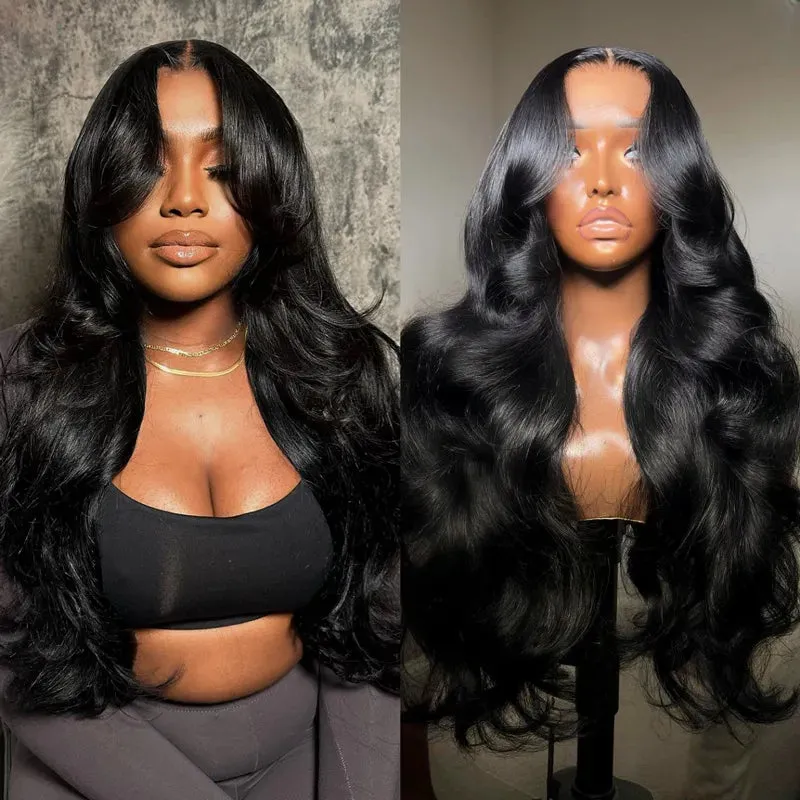 Flash Sale Face-Framing Curtain Bangs Body Wave Pre-Plucked HD Transparent Lace Wig Lazy Hairstyle Butterfly Cut Human Hair