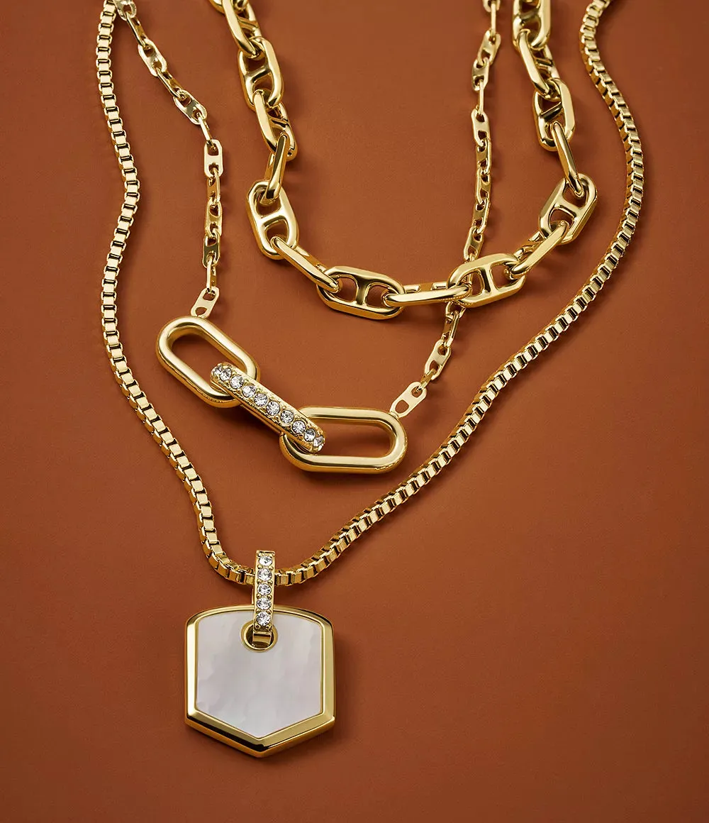 Fossil Heritage D-Link Gold-Tone Stainless Steel Chain Necklace