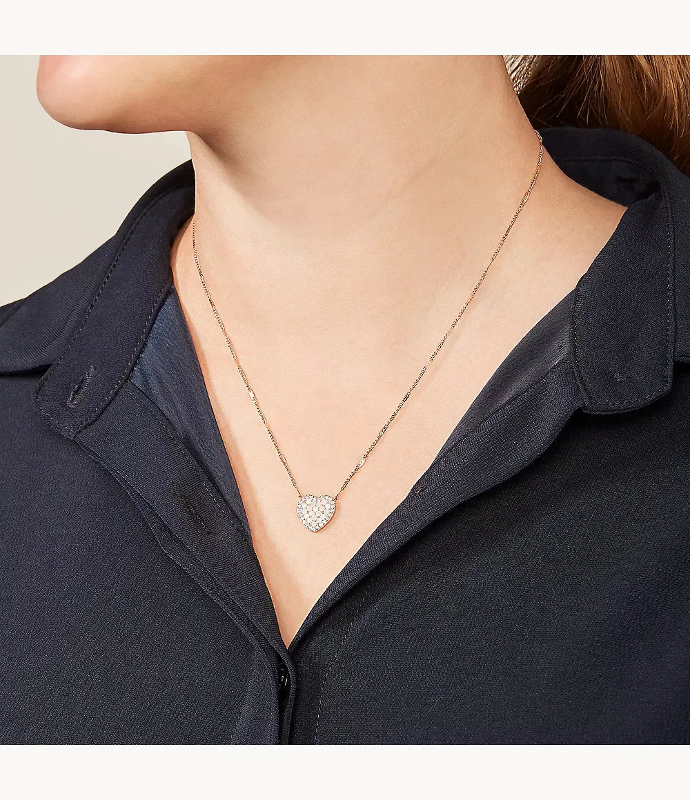 Fossil Mosaic Heart Rose Gold-Tone Stainless Steel Necklace