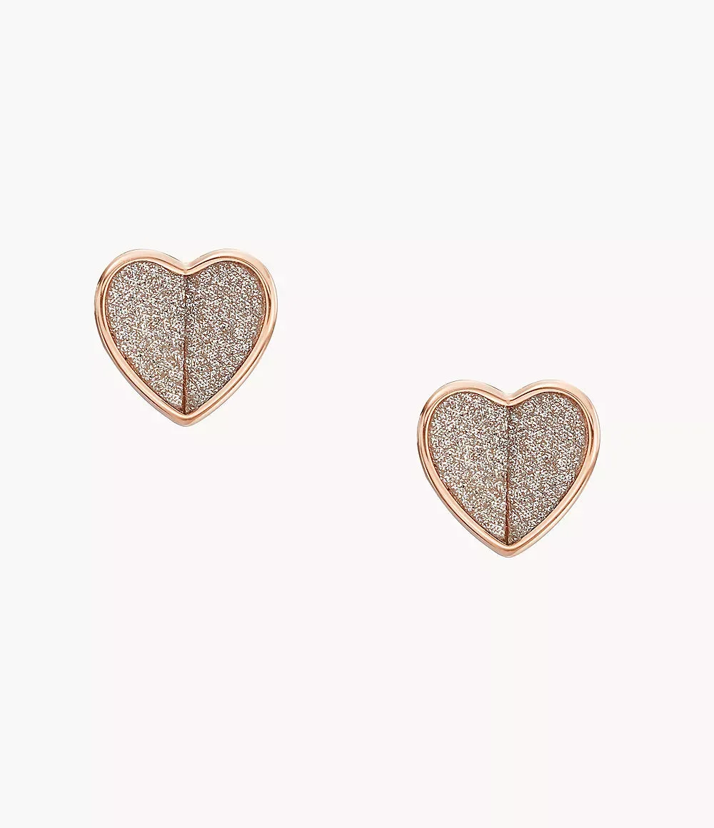 Fossil Sadie Flutter Hearts Rose Gold-Tone Stainless Steel Stud Earrings
