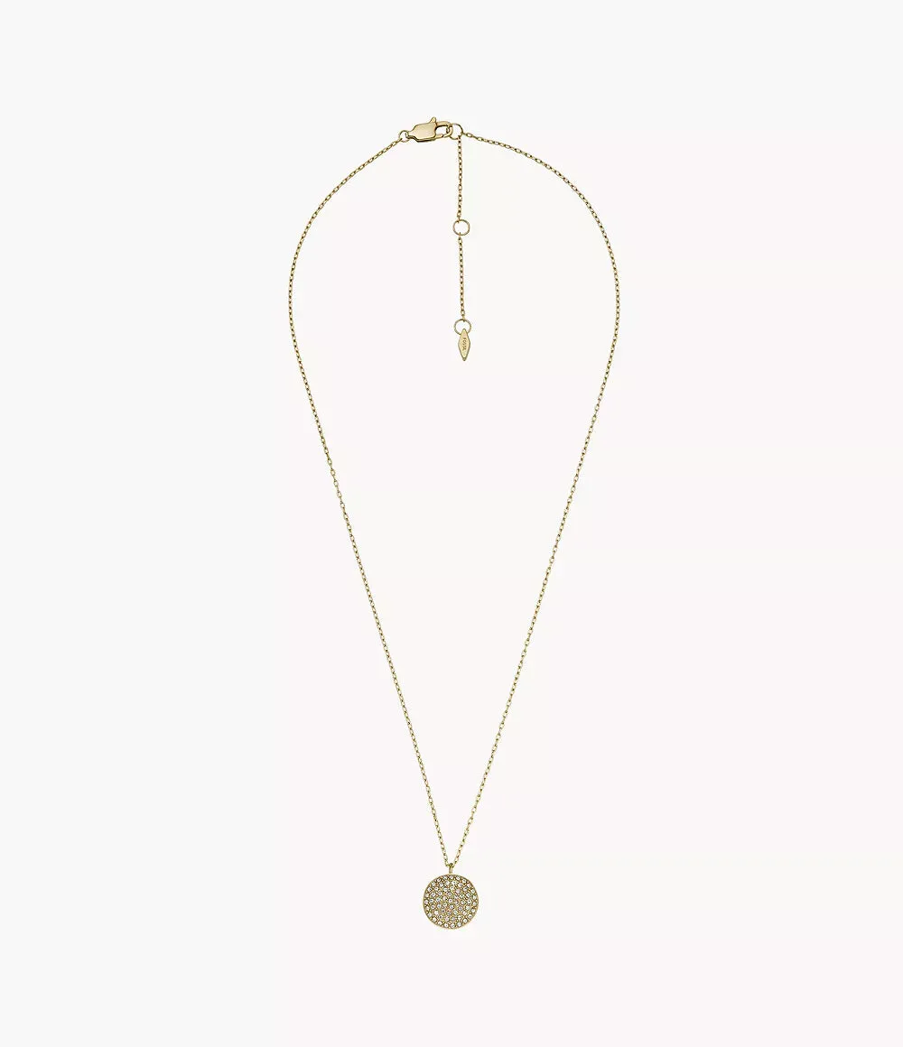 Fossil Sadie Glitz Disc Yellow Gold-Tone Stainless Steel Chain Necklace