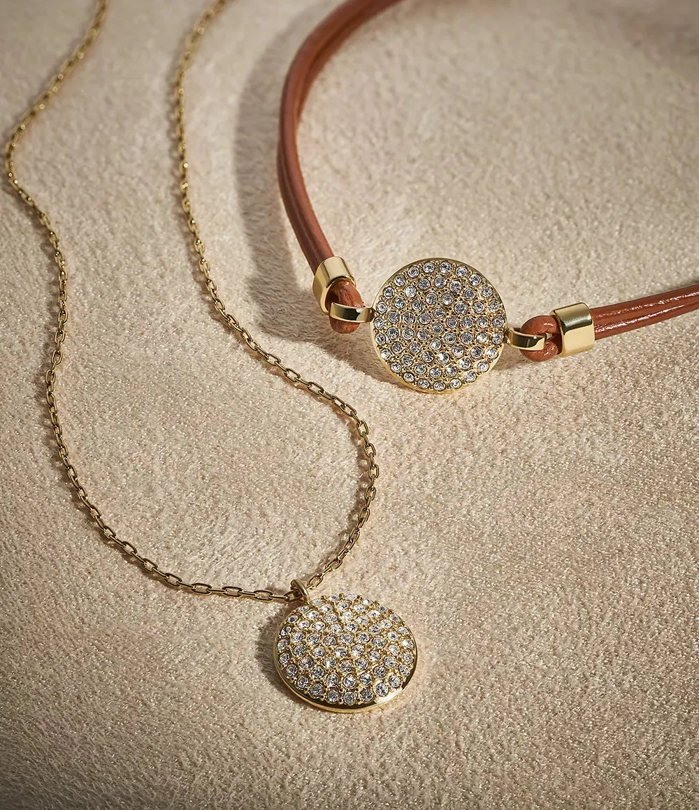 Fossil Sadie Glitz Disc Yellow Gold-Tone Stainless Steel Chain Necklace