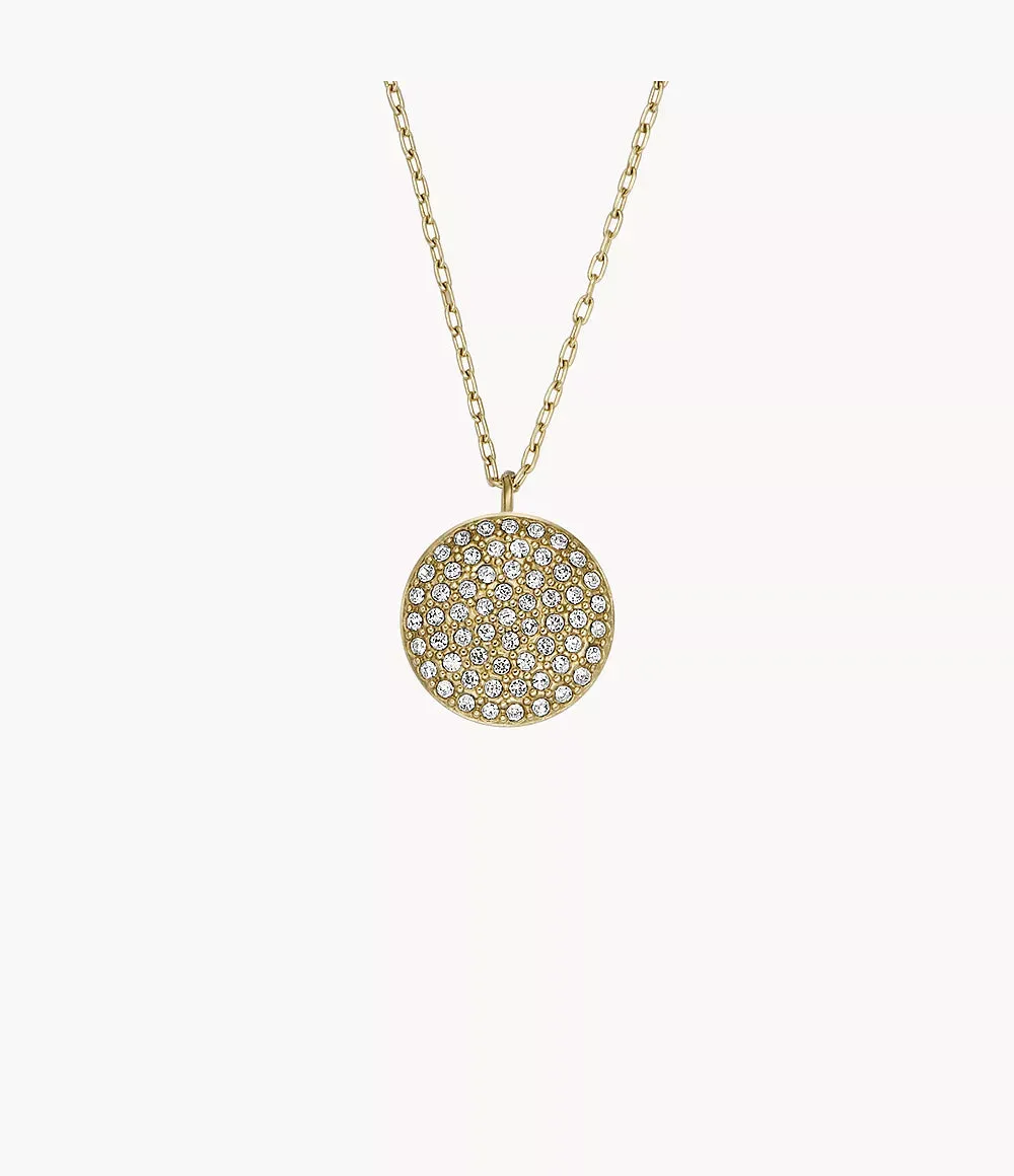 Fossil Sadie Glitz Disc Yellow Gold-Tone Stainless Steel Chain Necklace