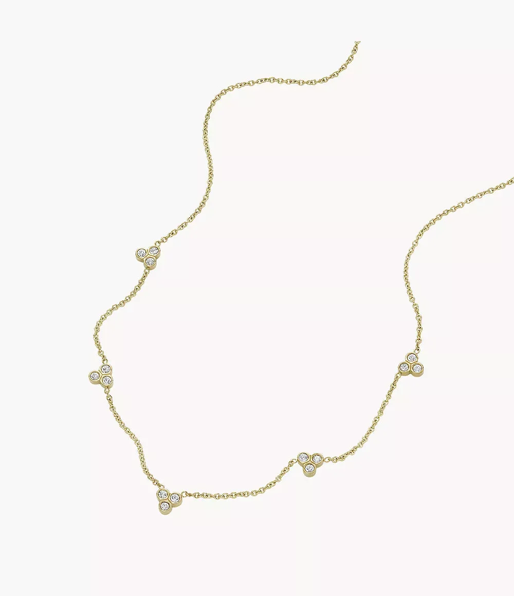 Fossil Sadie Trio Glitz Gold-Tone Stainless Steel Station Necklace