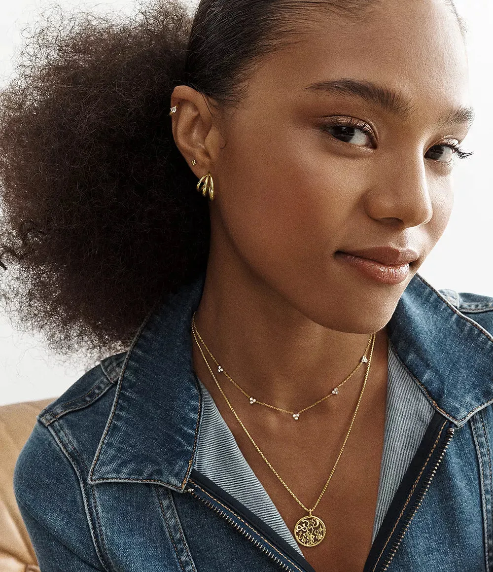 Fossil Sadie Trio Glitz Gold-Tone Stainless Steel Station Necklace