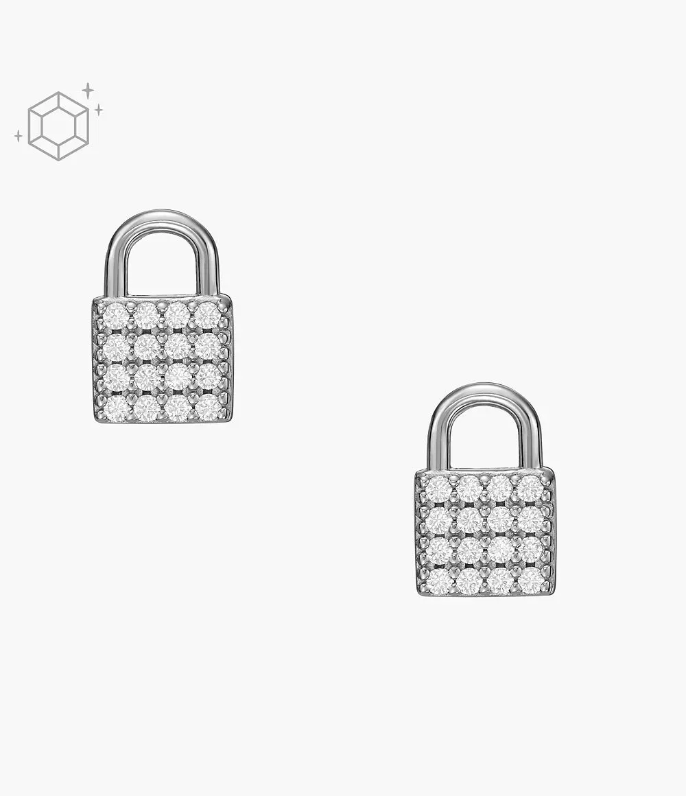 Fossil Sterling Silver Lock Chain Stud Earrings