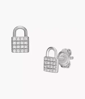 Fossil Sterling Silver Lock Chain Stud Earrings