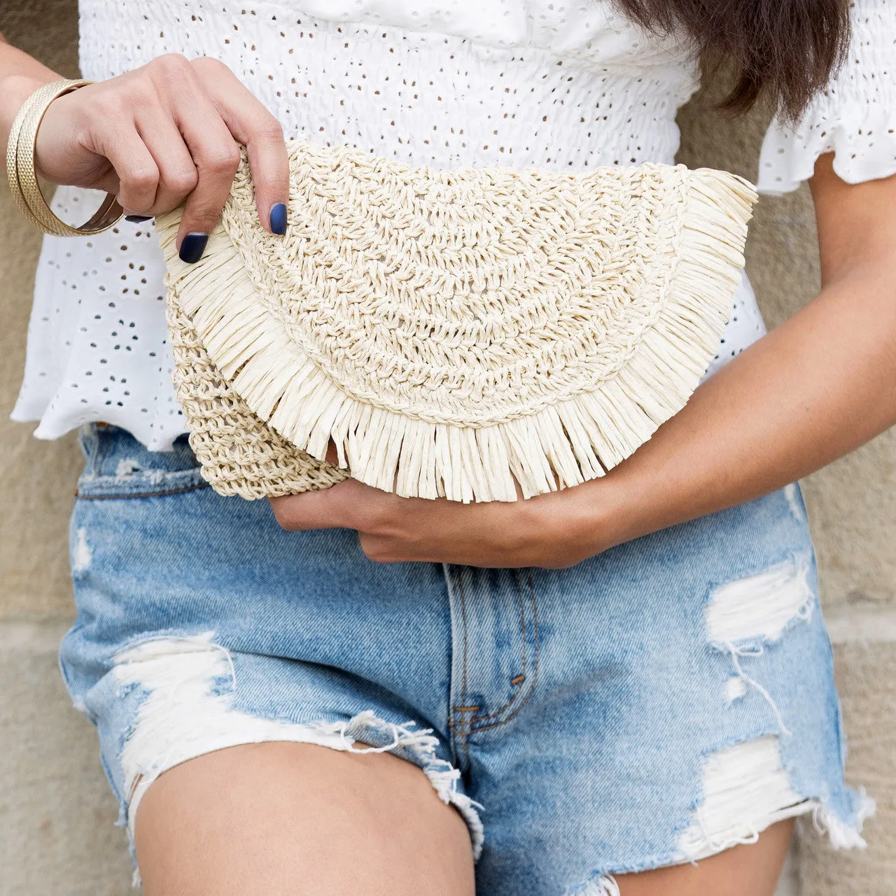 Frayed Fold Over Clutch