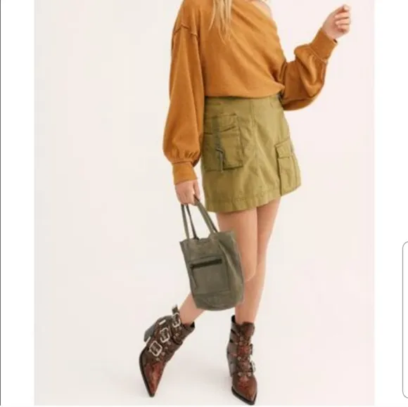 Free People Erika Utility Mini Skirt Canteen