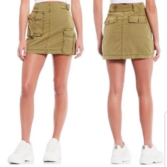 Free People Erika Utility Mini Skirt Canteen