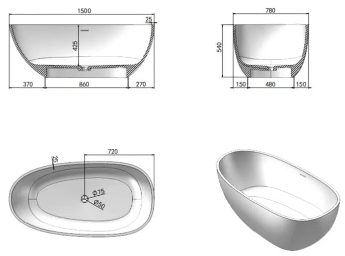 Free Standing Transparent Modern Style Bathtub