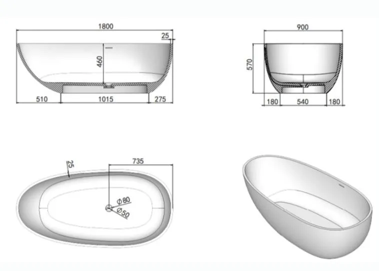 Free Standing Transparent Modern Style Bathtub