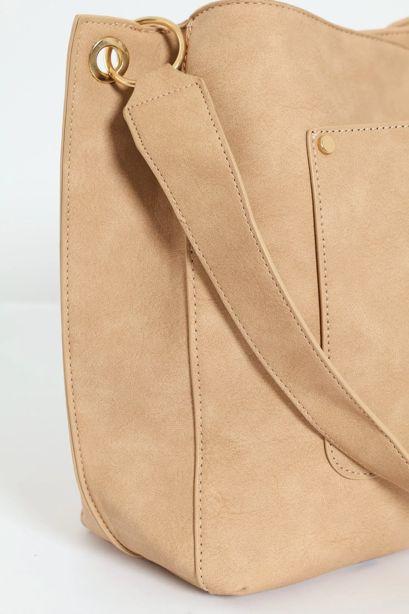 Front Pocket Shoulder Bag - Nude