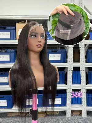 Frontal Wig 360 Straight Lace Wig Natural Color 1B 100% Virgin Human Hair Unprocessed No tangle Peruvian Hair