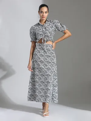 Geometric Printed Crop Top With Skirt Co-ord Set