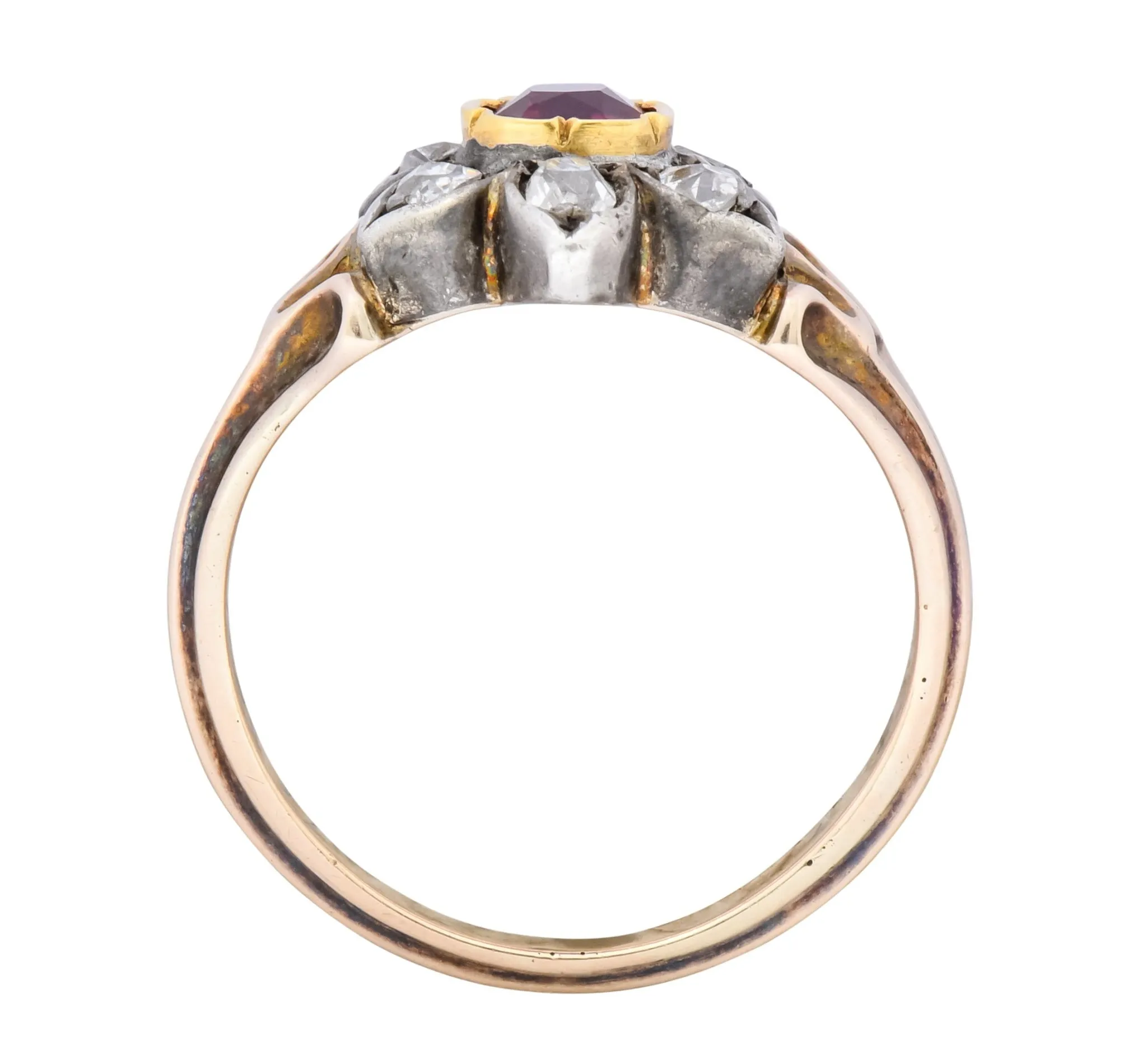 Georgian Diamond Ruby Silver 14 Karat Gold Cluster Ring Circa 1870