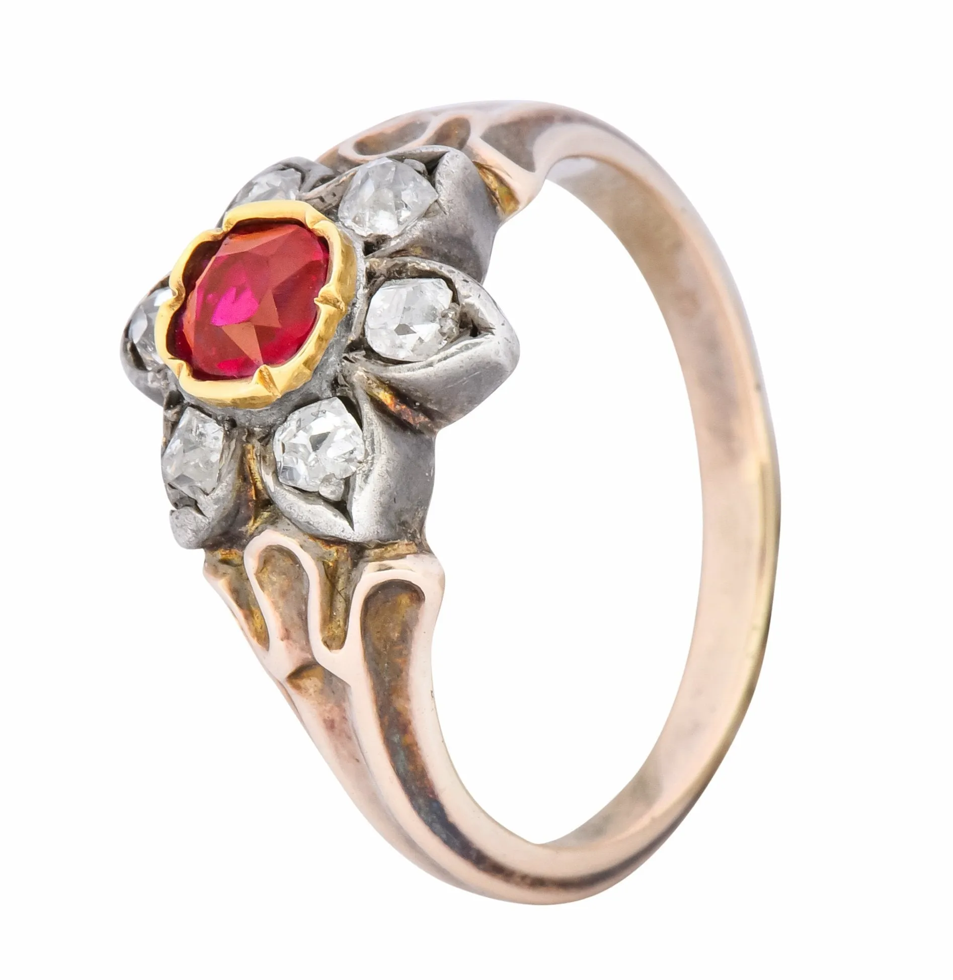 Georgian Diamond Ruby Silver 14 Karat Gold Cluster Ring Circa 1870