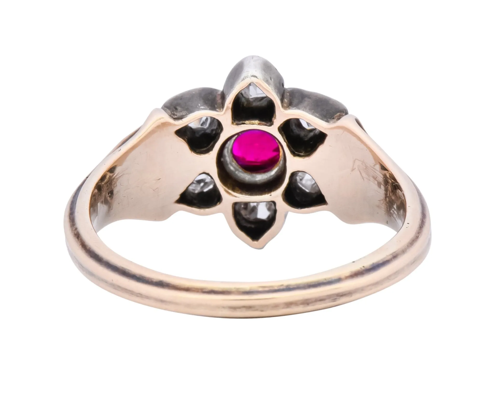 Georgian Diamond Ruby Silver 14 Karat Gold Cluster Ring Circa 1870