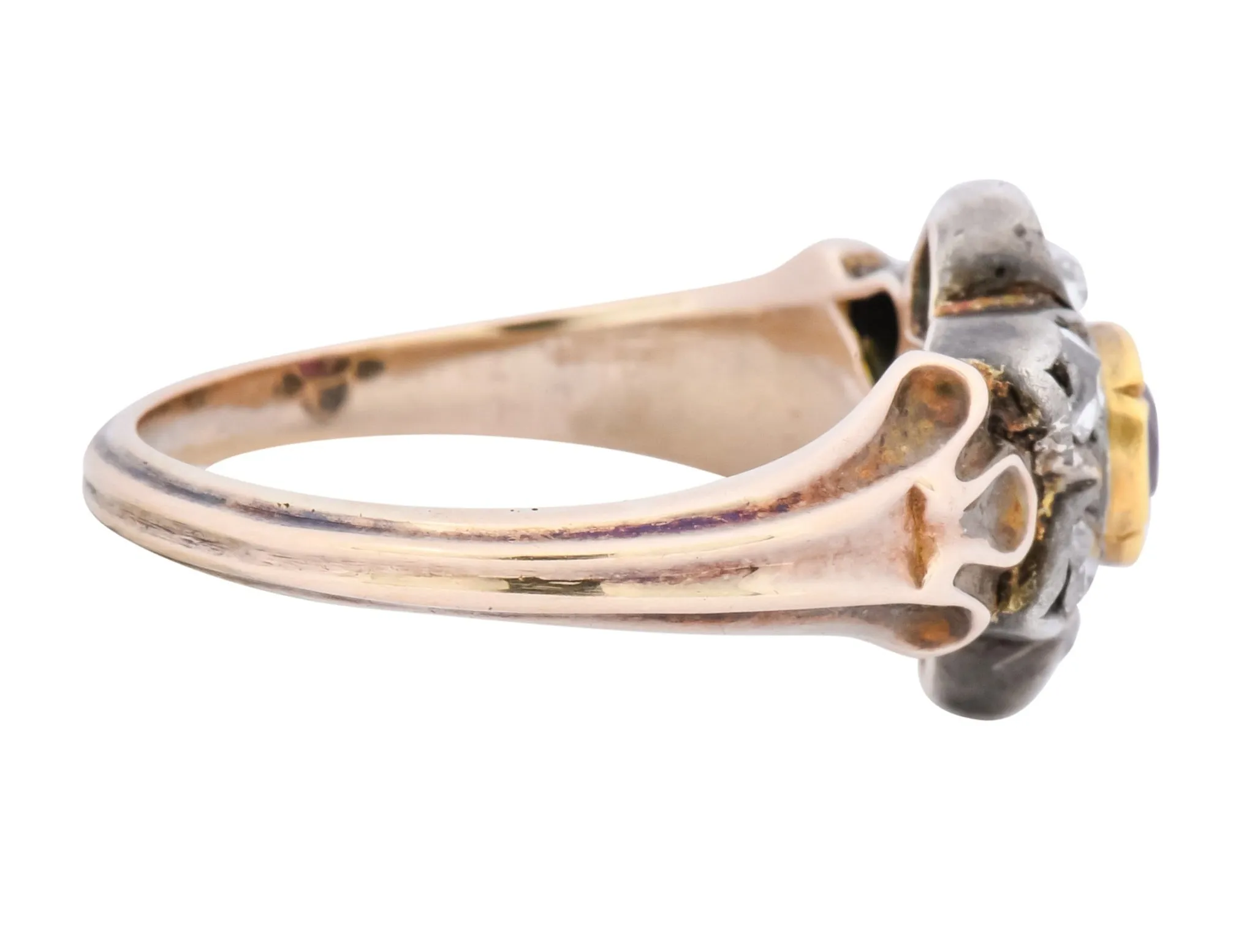 Georgian Diamond Ruby Silver 14 Karat Gold Cluster Ring Circa 1870