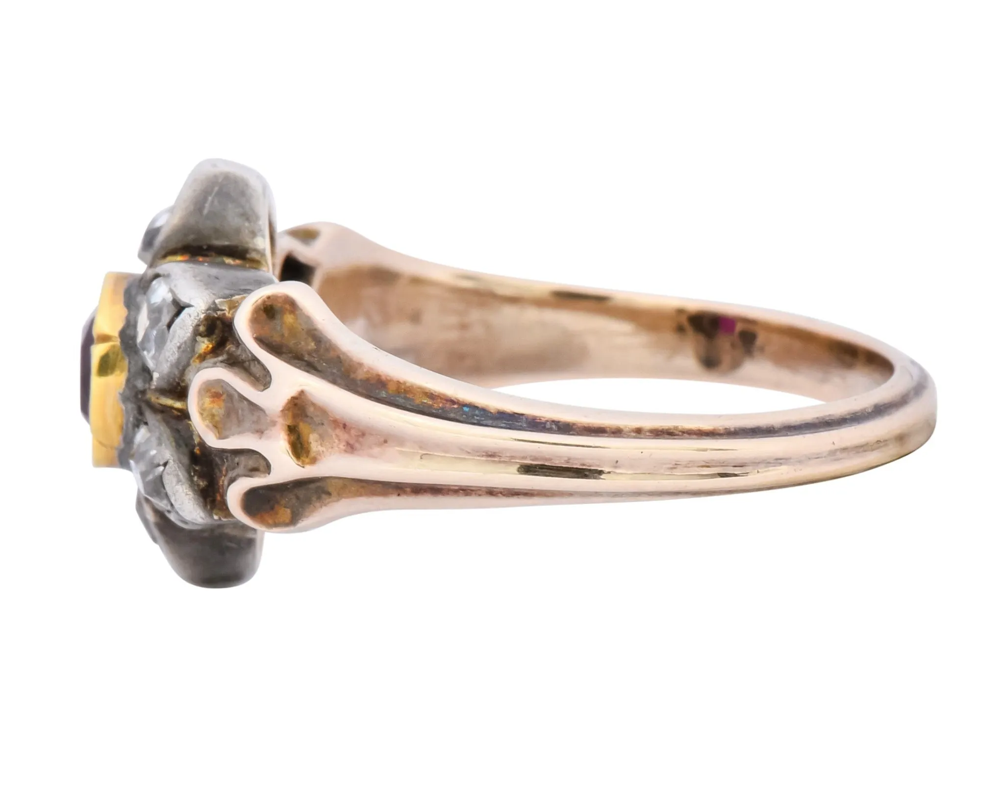 Georgian Diamond Ruby Silver 14 Karat Gold Cluster Ring Circa 1870