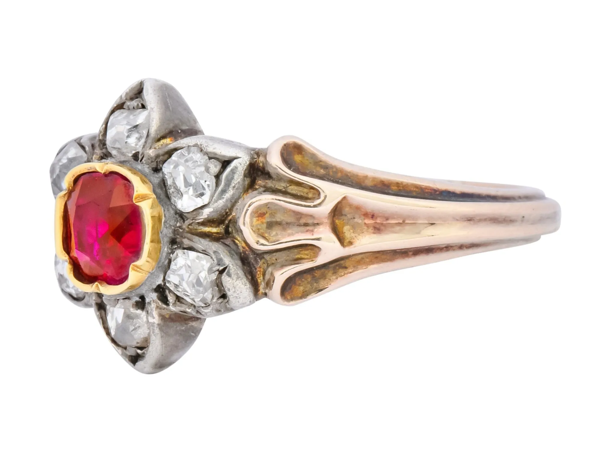 Georgian Diamond Ruby Silver 14 Karat Gold Cluster Ring Circa 1870
