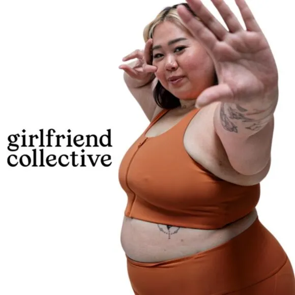 Girlfriend Collective Paloma Zip-Front Bra | Rust Orange Sports Bra - Size XL