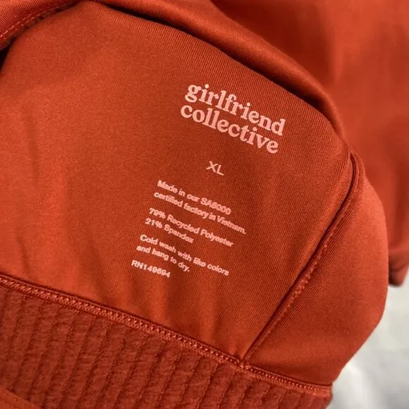 Girlfriend Collective Paloma Zip-Front Bra | Rust Orange Sports Bra - Size XL